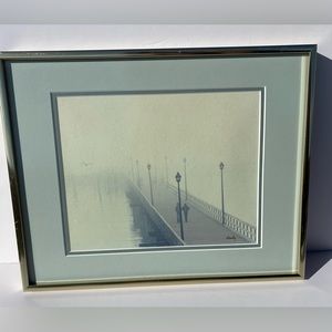 Gold Framed Photograph 1981 Art Print “Pier In The Mist” Douglas Nealy Signed